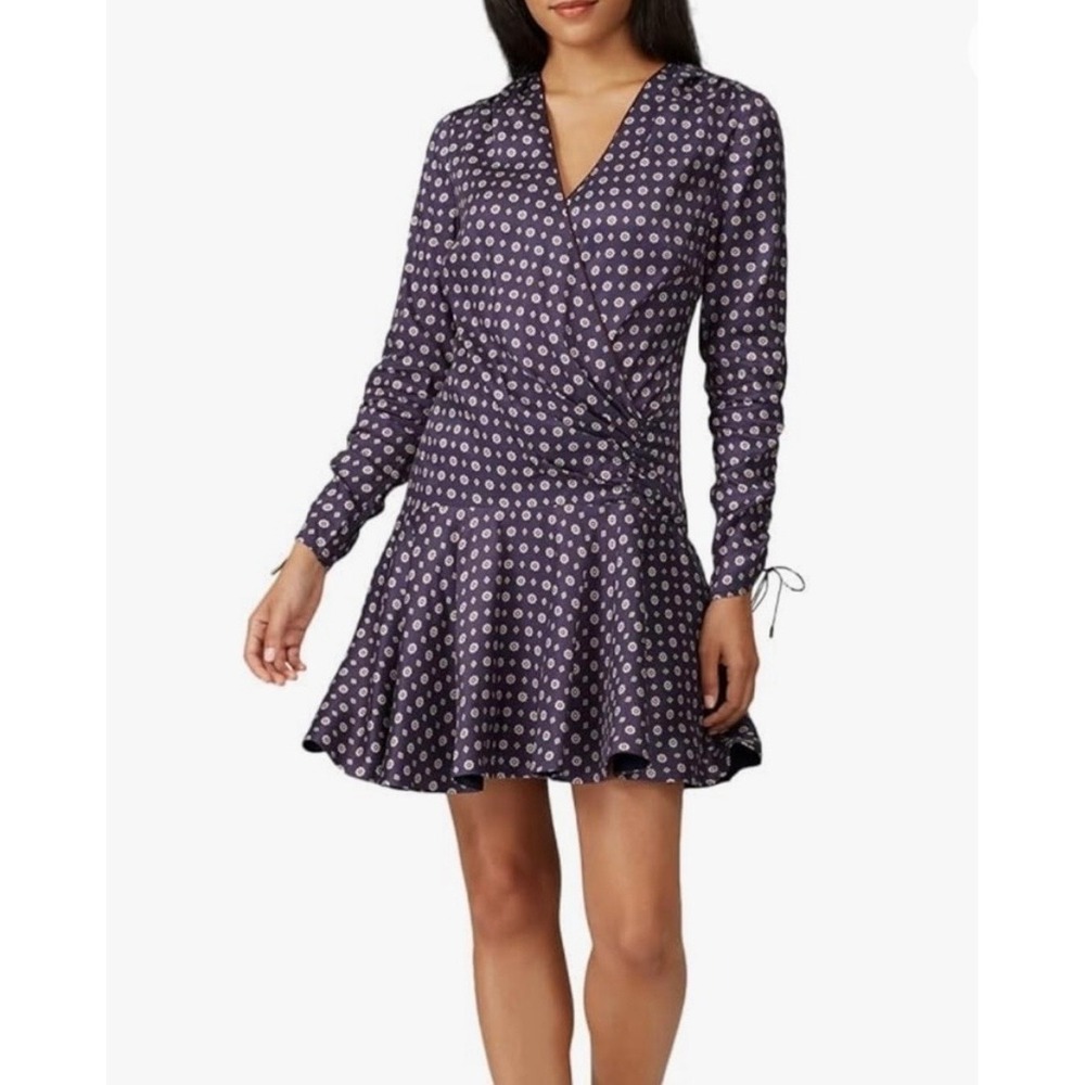 Jonathan Simkhai Navy Blue Scarf Print Faux Wrap Mini Dress Size 6
